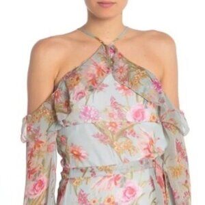 RAGA Floral Print Cold-shoulder Top Size XS